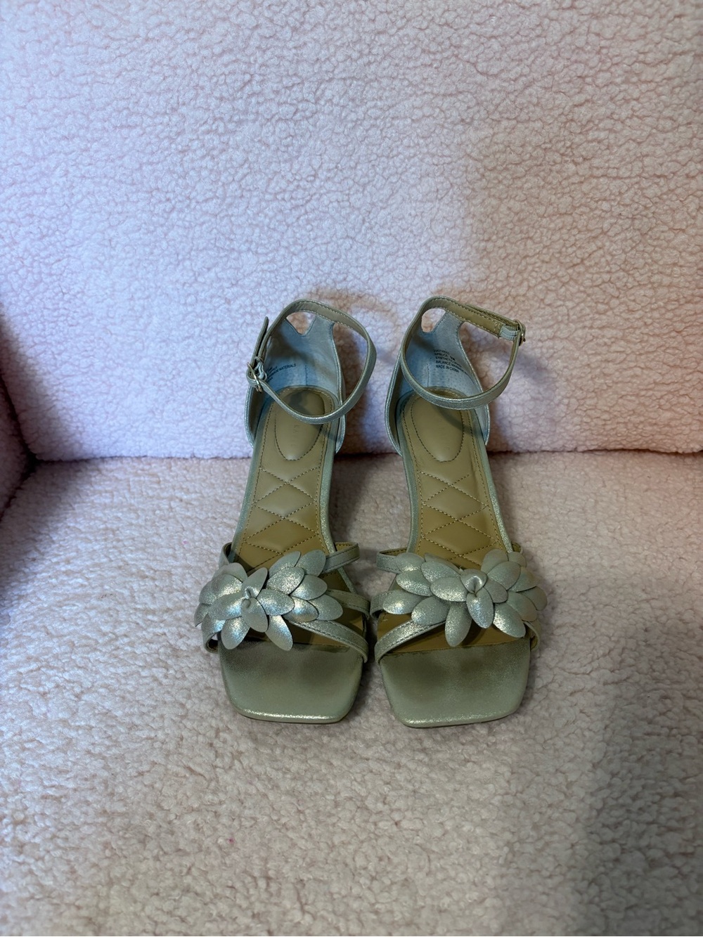Metallic Flower Ankle-Strap Sandals - Women's